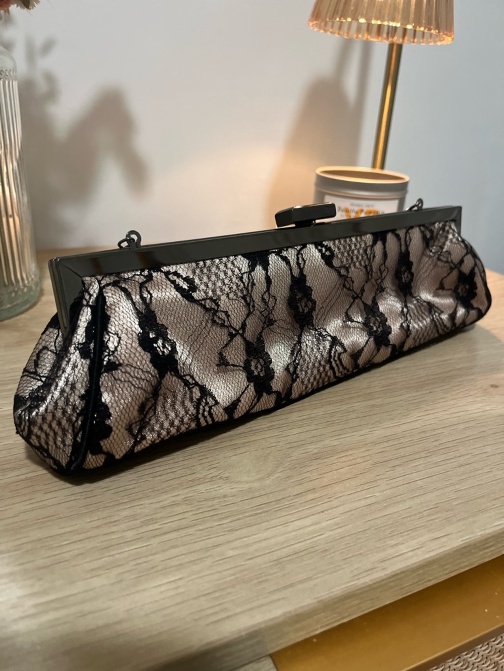 New Elegant Black Lace Evening Clutch - Nude Base - Picture 2 of 7